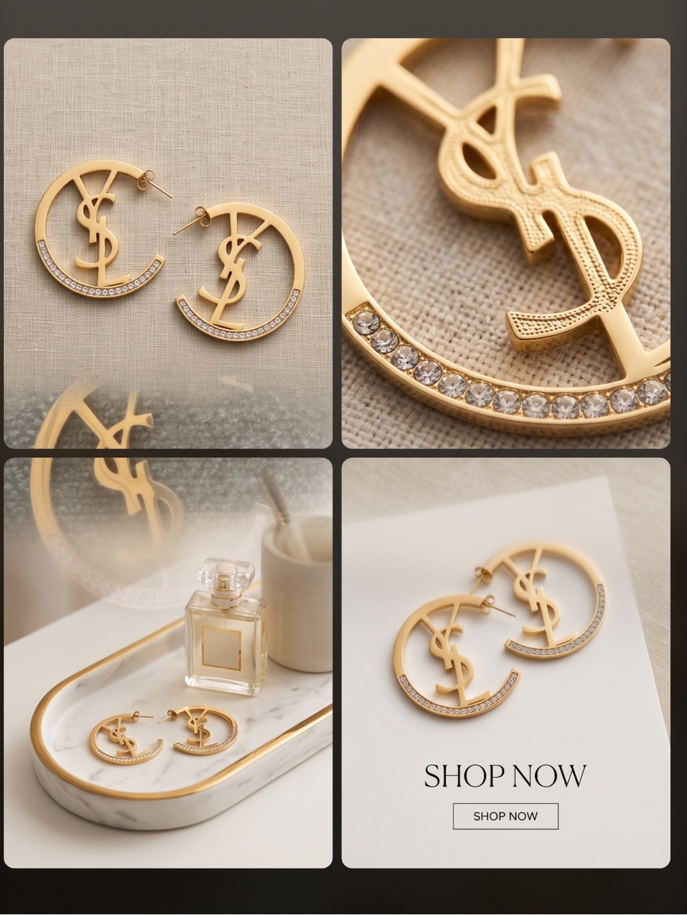 Gold Crystal Hoop Earrings - Designer Style Jewelry